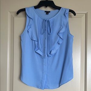 Ann Taylor Blue Sleeveless Ruffle Top